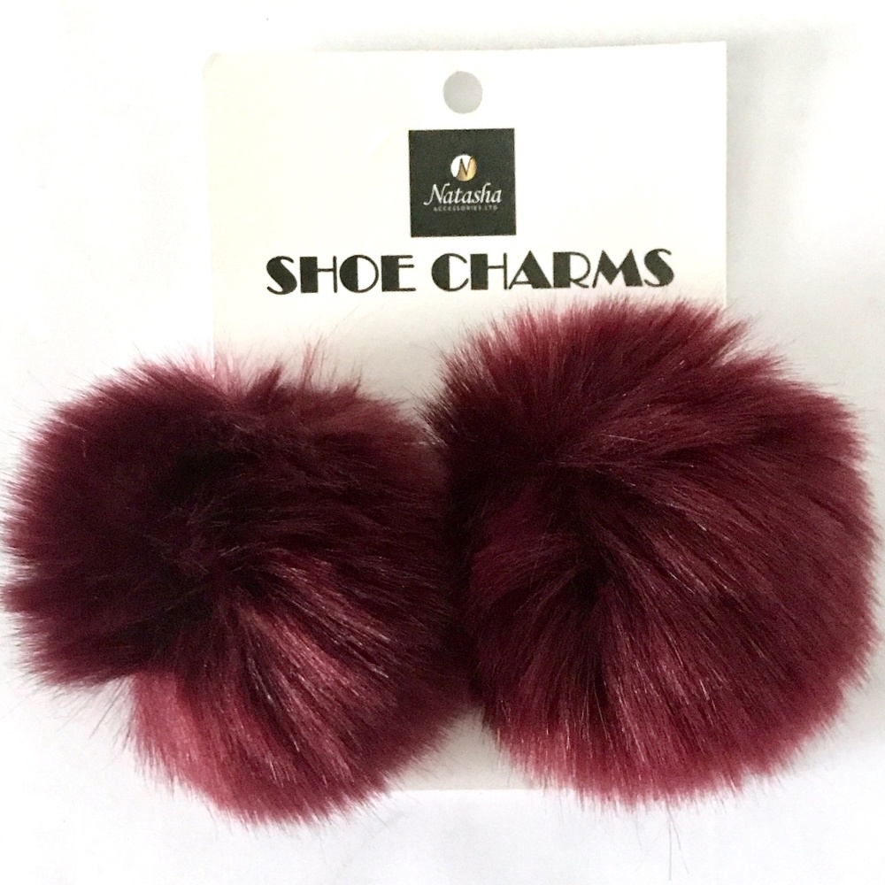 Shoe Charms Wine Burgandy Faux Fur Pom Poms
